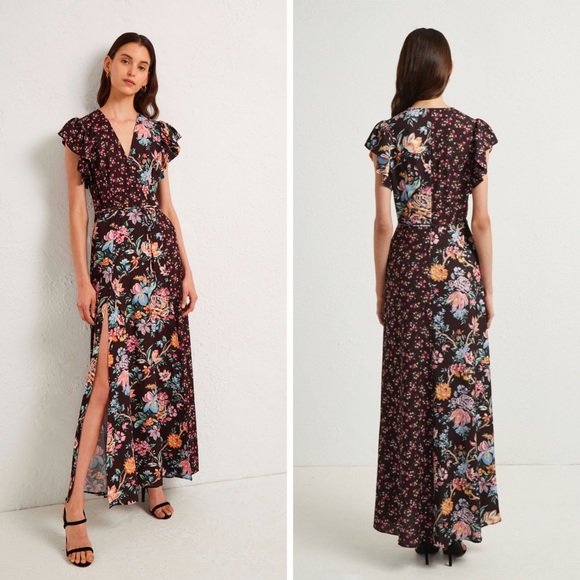 French Connection Floral Patchwork Maxi Dress With Leg Slits - Picture 2 of 9